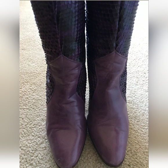 Vintage Ottorino Bossi purple snakeskin cowboy cowgirl booties 8.5 - Picture 2 of 11